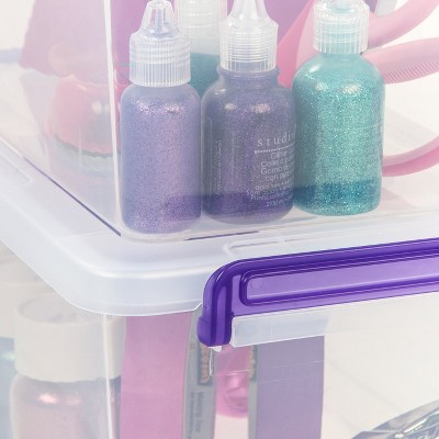 Clear and Purple Stackable BPA-Free Plastic Storage Bins with Handles, 5.4 Quart, 6 Pack