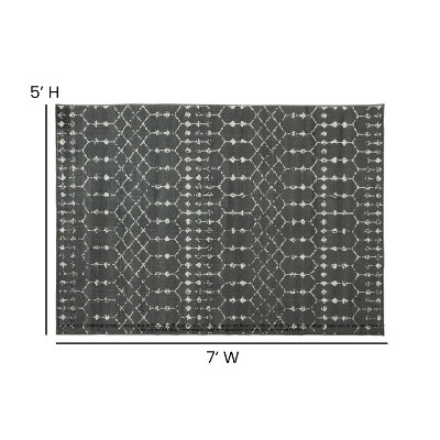 Dark Gray and Ivory Geometric 5' x 7' Synthetic Rug