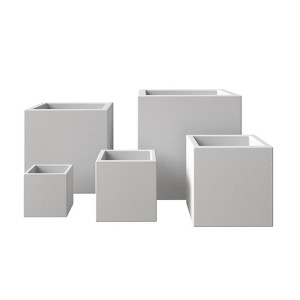 LeisureMod Fern 5-Piece Square Stone Planter Set with Drainage Holes and Covers, All-Weather Design for Indoor/Outdoor Use - 1 of 4