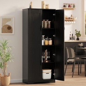 Kitchen Pantry Cabinet, Freestanding Black Pantry Storage Cabinet, 60" Cupboard, Tall Cabinet - 1 of 4