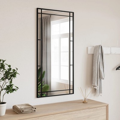 vidaXL Wall-Mounted Mirror in Black - Stylish 19.7"x39.4" Rectangle Iron-framed Glass Mirror for Bedroom, Living Room, Bathroom and Hallway
