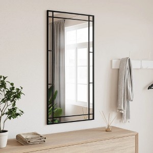 vidaXL Wall-Mounted Mirror in Black - Stylish 19.7"x39.4" Rectangle Iron-framed Glass Mirror for Bedroom, Living Room, Bathroom and Hallway - 1 of 4