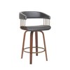 HomeRoots 26" Gray And Wood Brown Faux Leather Swivel Counter Height Bar Chair - 4 of 4