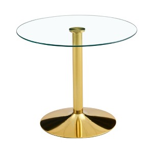 Gulches 35" Modern Round Dining Table, Transparent Tempered Glass Top with Gold Metal Legs, 4-6 Seater for Dining/Living/Meeting Rooms - 1 of 4