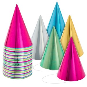 Blue Panda 50 Pack Birthday Party Cone Hats for Kids and Adults, Bulk Set in 5 Colors (Metallic Blue/Green/Gold/Silver/Hot Pink) - 1 of 4