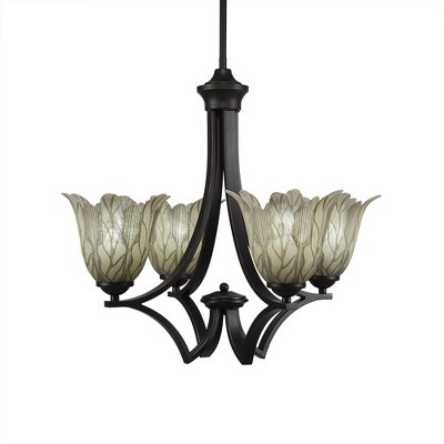 Toltec Lighting Zilo 4 - Light Chandelier in  Dark Granite with 7" Vanilla Leaf Shade