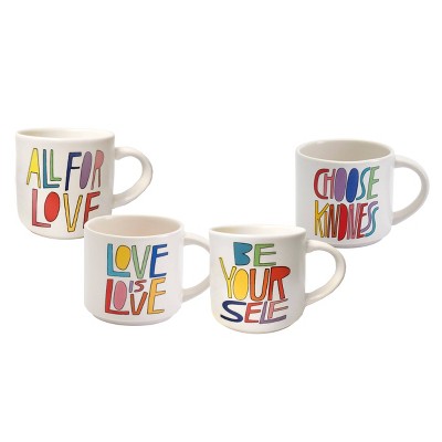 Queer Eye 14oz 4pk Stoneware Love Quote Assorted Mugs