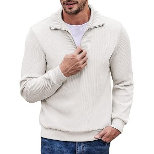COOFANDY Men's Quarter Zip Up Pullover Mock Neck Long Sleeve Sweater Casual Corduroy Polo Sweatshirt - 1 of 4