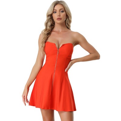 Allegra K Women's Zip-Up Strapless Mini Bodycon Dresses