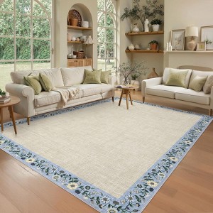 Washable Living Room Rug Floral Bordered Area Rugs Soft Thin Indoor Carpet - 1 of 4