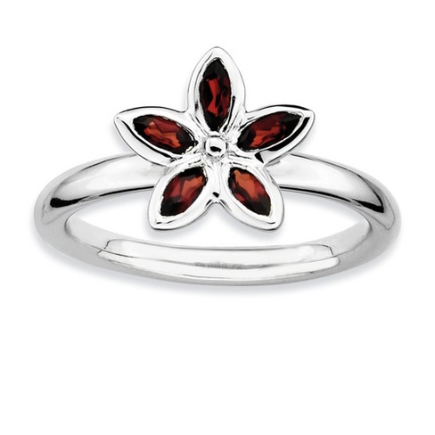 Silver and Garnet flower outlet ring