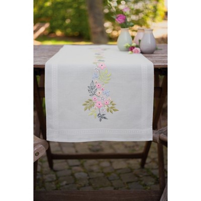 Vervaco Stamped Table Runner Cross Stitch Kit 16"X40"-Flower & Leaves