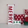 Storied Home Cotton Slub Lumbar Pillow with Embroidered Christmas Trees and Beads, Natural and Green - 2 of 2