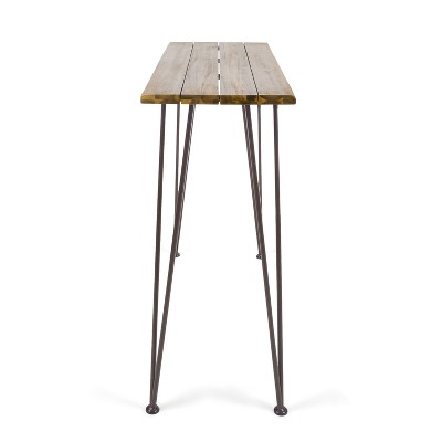 Teak and Metal Industrial Outdoor Bar Table