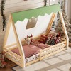 Okak Twin/Full House-Shaped Floor Canopy Beds with Tent & Light Decor,Solid Wood Bed Frame for Kids,Teens,No Spring Box Needed - 2 of 4