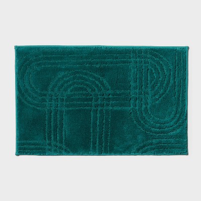 Tonal Geo Non-Slip Bath Rug Teal Green - Threshold™