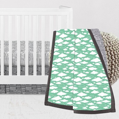 Bacati - Clouds in the City Mint/Gray 3 pc Crib Bedding Set
