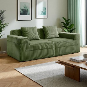 2-Seater Corduroy Modular Boneless Loveseat Sofa with Throw Pillows, No Assembly - 1 of 4