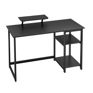 Itopfox Computer Desk with Monitor Stand, Office Desk with Adjustable Storage Shelves, Small Gaming Desk for Home Work Writing Study, Black - 1 of 4