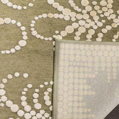 Green and Ivory Tufted Floral Wool Area Rug