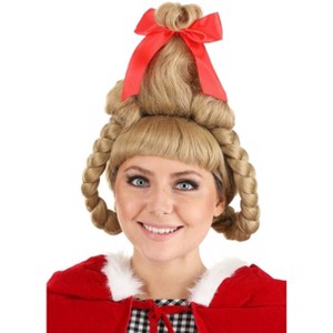 HalloweenCostumes.com One Size Fits Most Girl Adult Christmas Girl Deluxe Wig, Red/Yellow - 1 of 4