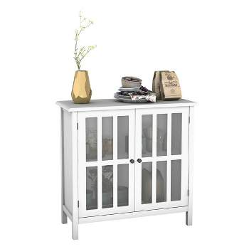Costway 31'' Storage Buffet Cabinet Glass Door Sideboard Console Table Server Display White