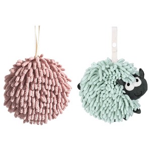 REGALWOVEN 2 Pcs Cute Comfortable Soft Absorbent Chenille Ball Fuzzy Hand Towel - 1 of 4