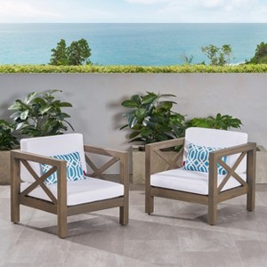Christopher Knight Home Brava Outdoor Acacia Wood Club Chairs with Water Resistant Cushions (Set of 2) - 1 of 4