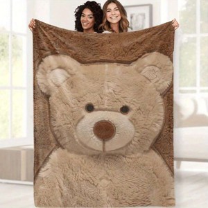 Lomsoe Flannel Cute Bear Blanket - Contemporary Style, Digital Print, Tear Resistant, All Seasons, Christmas Gift. - 1 of 4