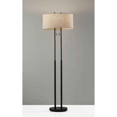 Set of 2 Antique Bronze Floor Lamps with Taupe Textured Shades