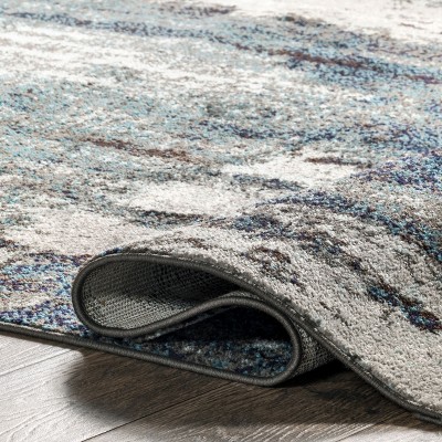 Haydee Blue and Gray Abstract Round Synthetic Area Rug, 5'0"
