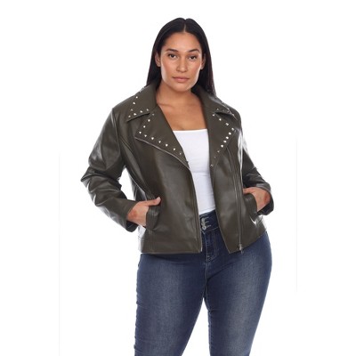 Plus Size PU Faux Leather Jacket - White Mark