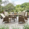 Greemotion 7pc Mackay FSC Teak Wood Top Outdoor Patio Dining Set with Self Storing  Butterfly Leaf & Reclining Chairs Brown - image 2 of 4