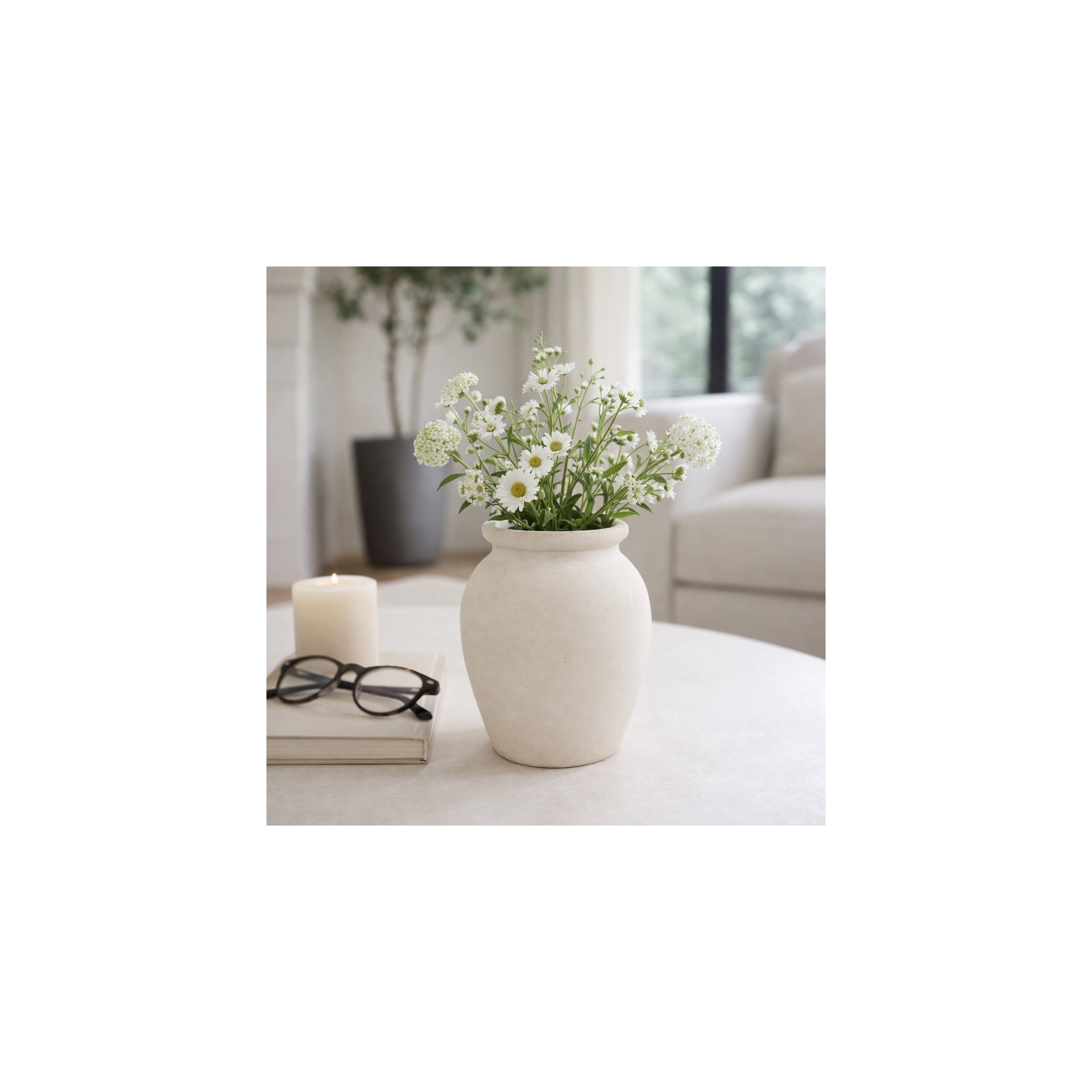 Decorative Terracotta Bud Vase for Living Room Decor - Stylish Home Decor Accent for Bedroom, Office Spaces, or Table Centerpiece - 7", Ivory