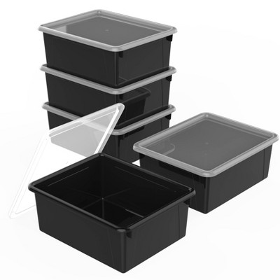 5pk Deep Storage Tray with Lid Black - Storex