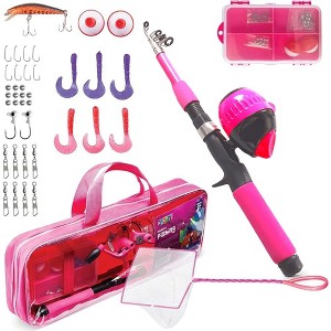 Kids Fishing Pole Pink - 40 Pc Kids Fishing Rod and Reel Combos for Youth Kids, Includes Fishing Tackle, Gear, Lures, Net, Carry On Bag - 1 of 4
