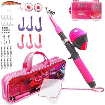 Kids Fishing Pole Pink - 40 Pc Kids Fishing Rod and Reel Combos for Youth Kids, Includes Fishing Tackle, Gear, Lures, Net, Carry On Bag