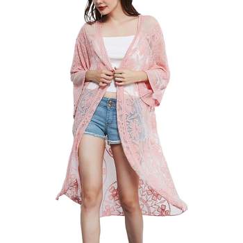 Anna-Kaci Women's Embroidered Floral Butterfly Duster Crochet Cardigan