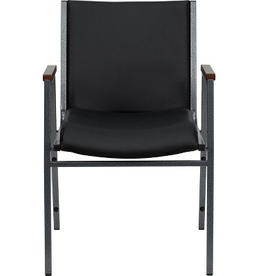 Versatile Black Vinyl and Metal Stack Chair with Armrests