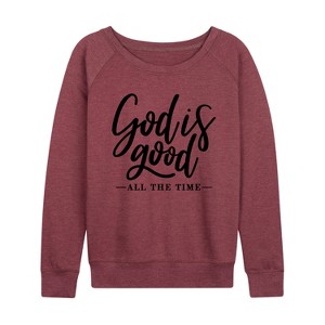 Women's - Instant Message - God Is Good All The Time Lightweight French Terry Wide Neck Long Sleeve Graphic Shirt - 1 of 4