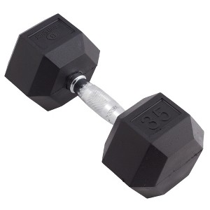 Body Sport Rubber Encased Hex Dumbbell Weight, Strength Training Equipment for Home Gym, Black - 1 of 4