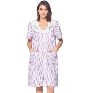 Casual Nights Women's Zipper Front House Dress Short Sleeves Seersucker Woven Housecoat Duster Lounger - 1 of 4