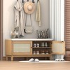 Boho Rattan Entryway Storage Bench, Cushioned Shoe Bench Wooden Shoe Organizer for Hallway/Living Room - ModernLuxe - 2 of 4