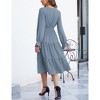 BLUEMING Womens V Neck Long Sleeve Peasant Dress Poet Sleeve Dress Surplice Shirred Waist Tiered Womens Fall Fashion, dusty blue - M - 4 of 4