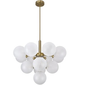 PAKOKULA Modern 13-Light Gold Cluster Bubble Chandelier with Globe Frosted Glass Shades - 1 of 4
