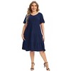 Women's Plus Size Lantern Sleeve Casual Ruffle Hem Loose Swing V Neck Tunic Mini Dress - 4 of 4