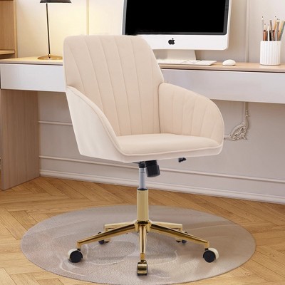 LOVMOR Adjustable Office Chair w/golden base,Modern Swivel Chair w/Wheels for Bedroom Office