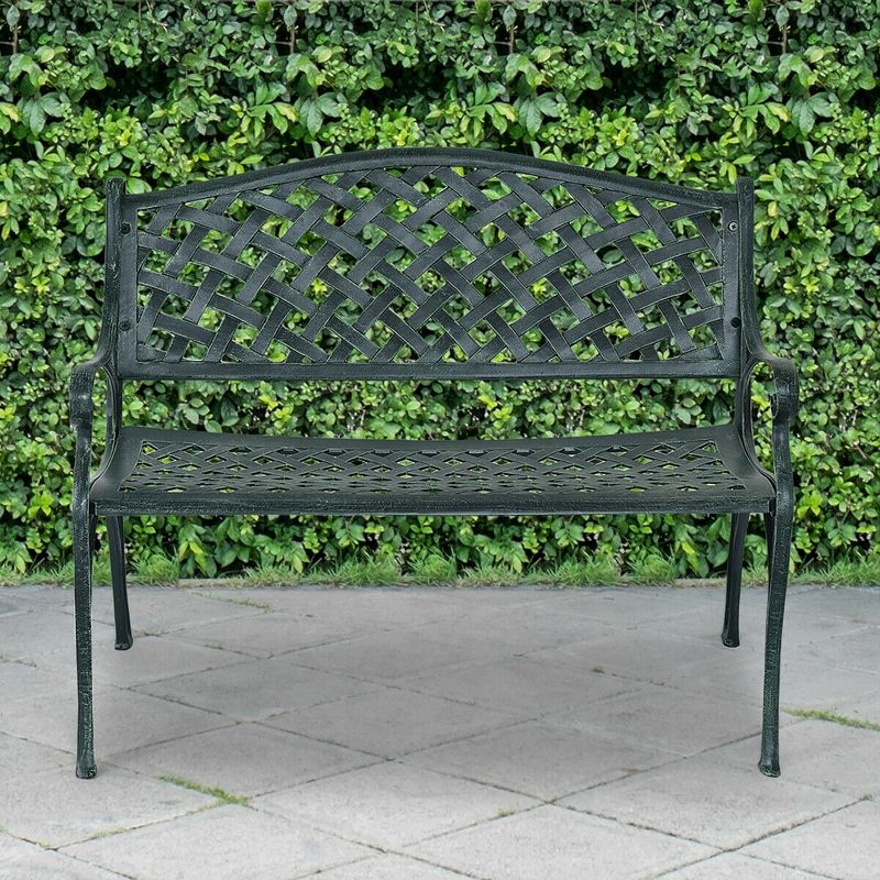 Costway 40'' Outdoor Antique Garden Bench Aluminum Frame Seats Chair Patio Garden Furni, 4 of 11