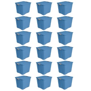 Sterilite 20 Gallon Latch Tote with In Molded Handles, Robust Latches, and Contoured End Panels for Home Storage Bins, Blue Ash (18 Pack) - 1 of 4