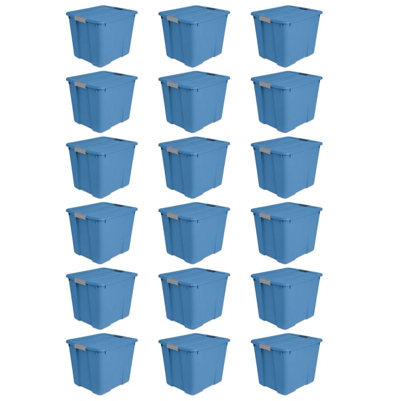 Sterilite 20 Gallon Latch Tote with In Molded Handles, Robust Latches, and Contoured End Panels for Home Storage Bins, Blue Ash (18 Pack), 1 of 7